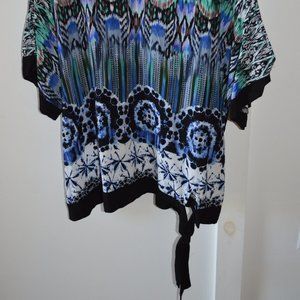 UNIQUE SPECTRUM WOMENS COLD SHOULDER BLOUSE XL Tie Dye Owl Peasant Boho